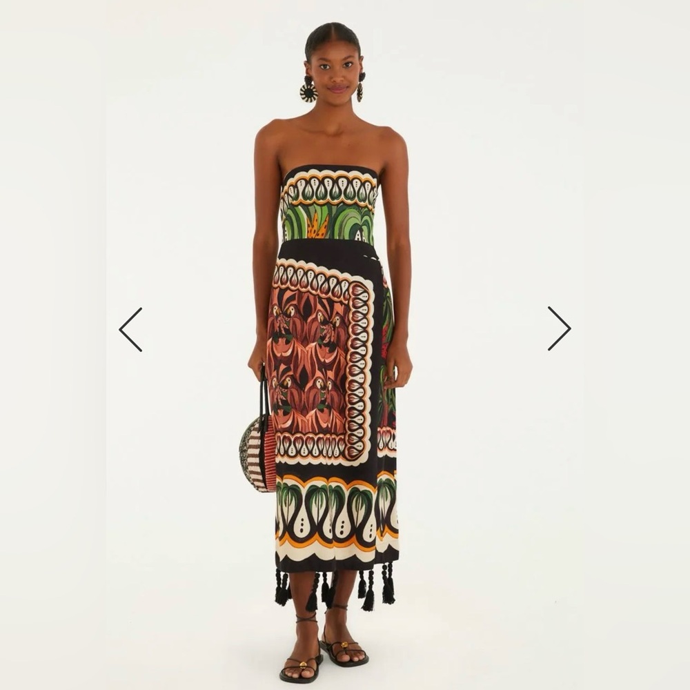 FARM Rio Strapless Dress - Black, Green, Orange